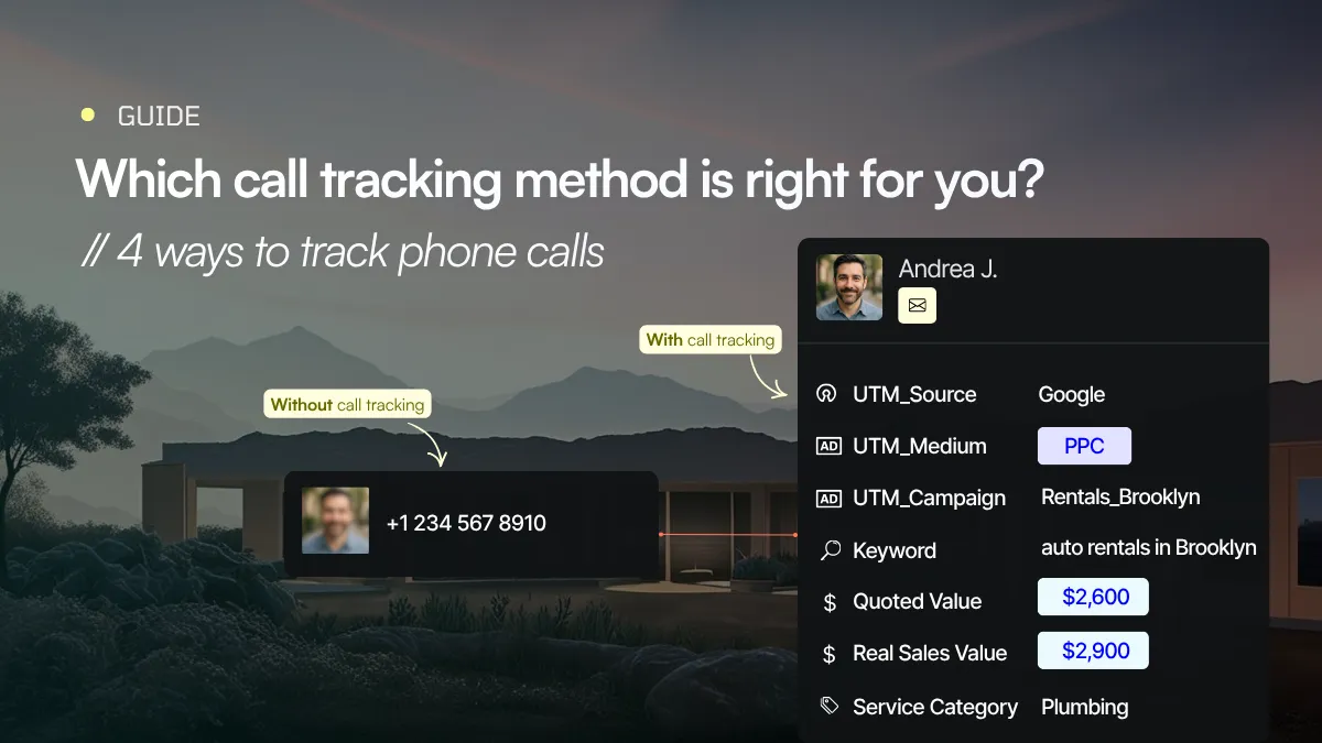 Which call tracking method is right for you? A call with only a phone number compared with a tracked call showing its source, campaign, keyword and sales value