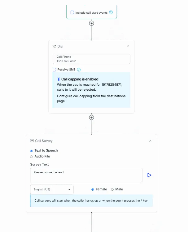 Nimbata call flow with call survey
