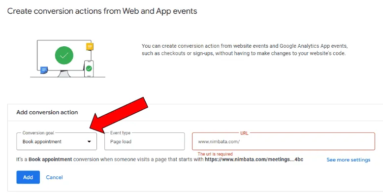 Google Ads conversion action creation screen