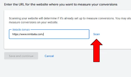 Google Ads conversion tracking screen for domain addition