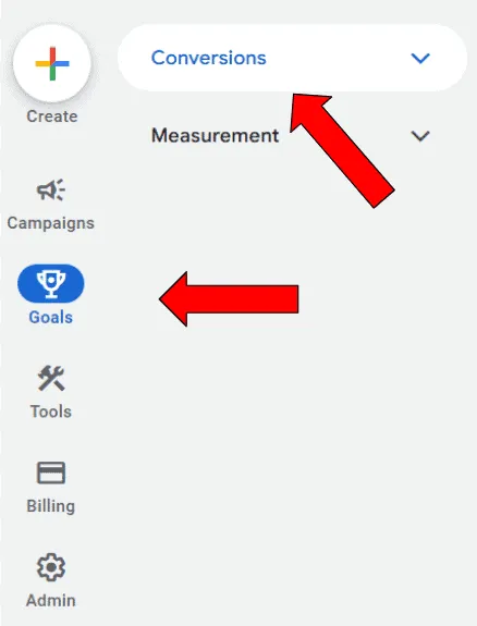 Google Ads conversion set up screen