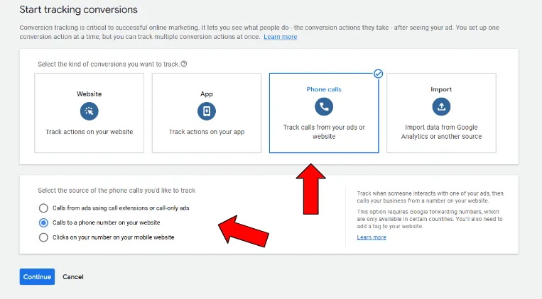Google Ads conversion tracking options