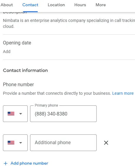 Google My Business contact information