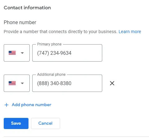 Google My Business Contact Information