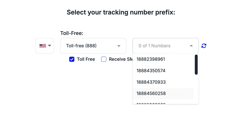 Step 2 of How to Buy a Toll free Number via a Call Tracking Tool