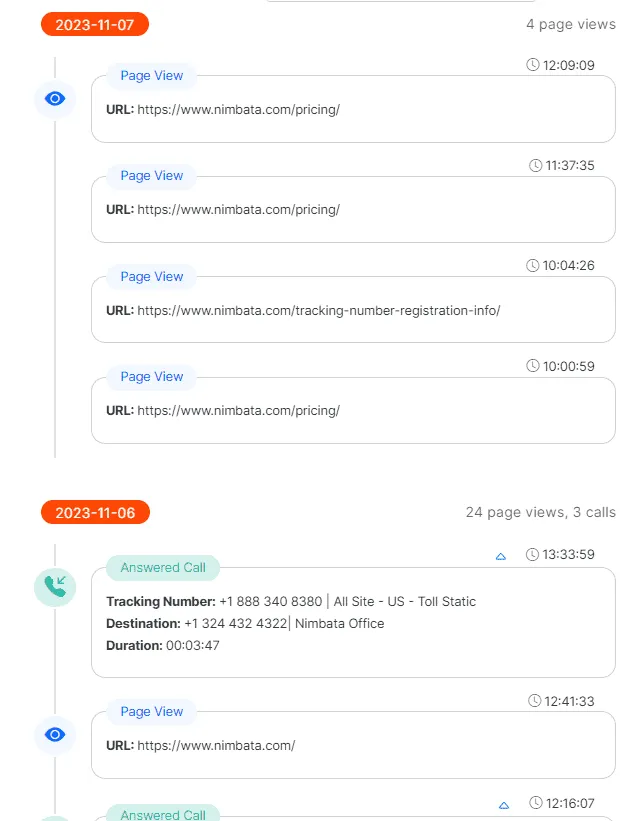 Nimbata visitor timeline screenshot
