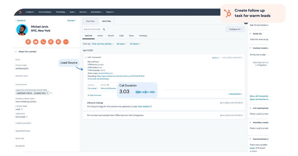Calls in Hubspot
