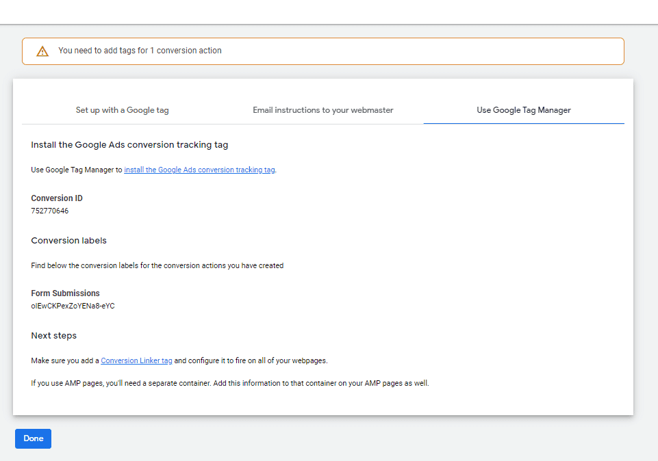 Form Conversion tracking - Tag Manager