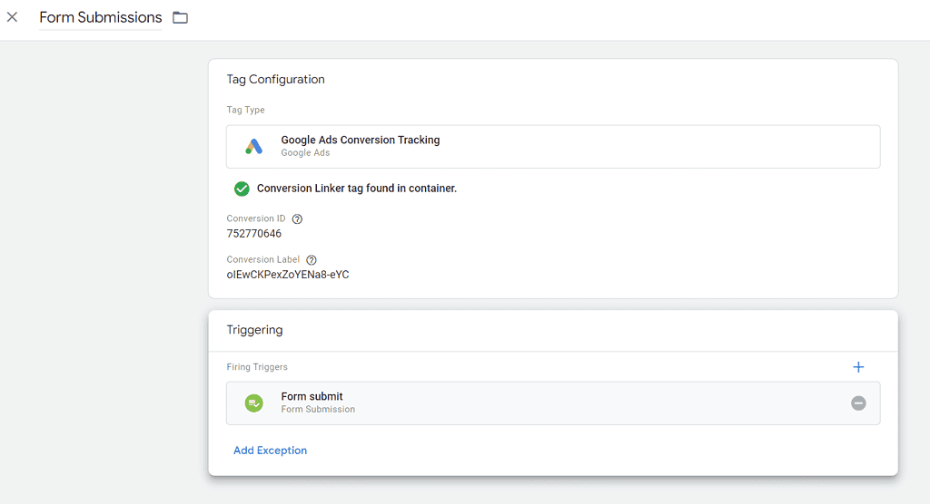 Save tag configuration