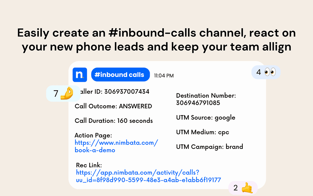 call tracking for slack - slack notification