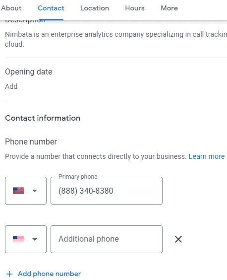 Google My Business contact information
