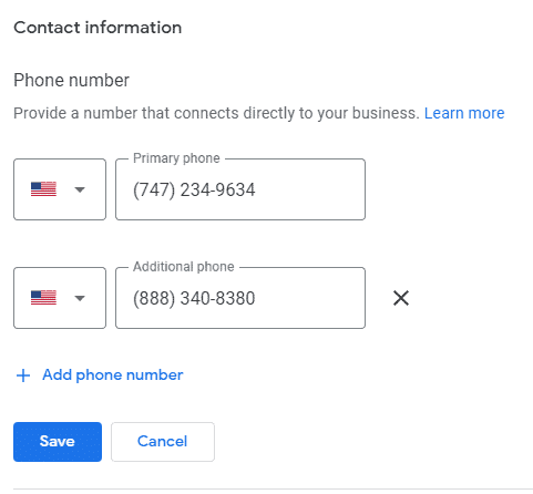 Google My Business Contact Information