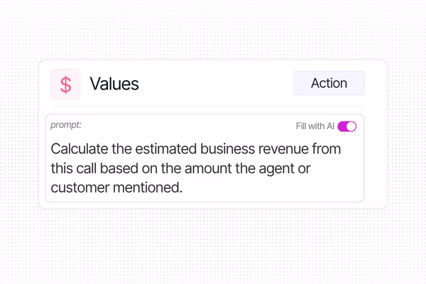 Nimbata Values action using an AI prompt to calculate estimated business revenue from a call and send it as the Google Ads conversion value