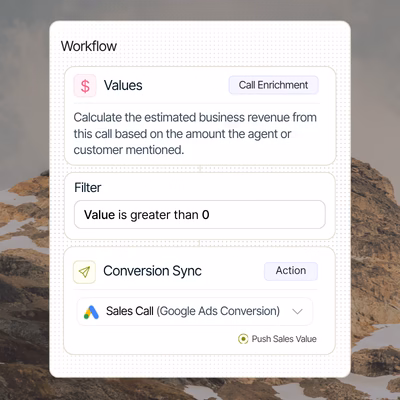 Nimbata promptable AI field calculating an estimated revenue value from the call to send to Google Ads