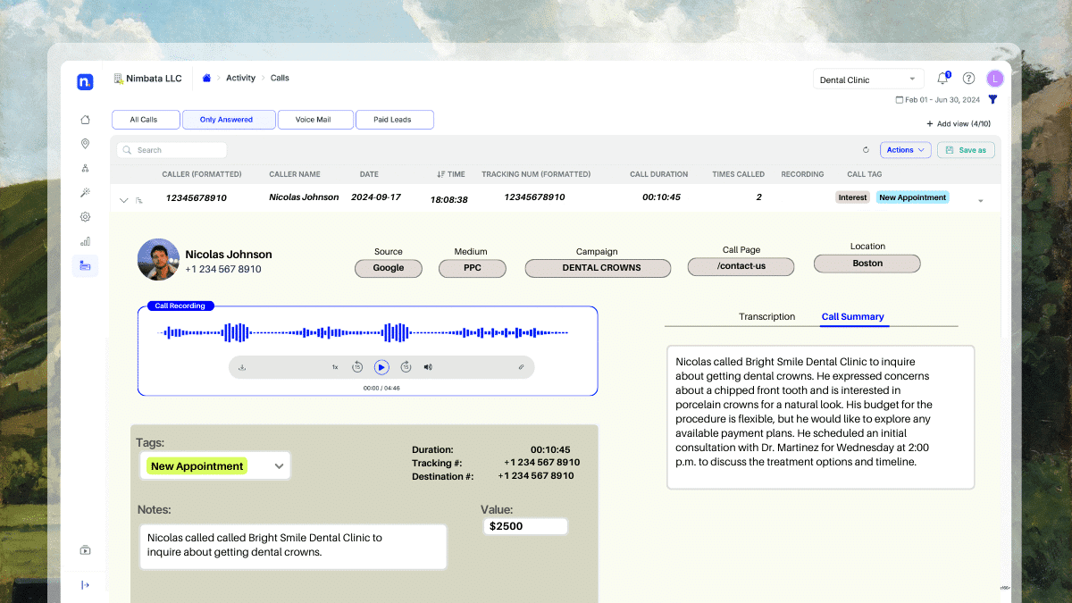 Image of an AI-generated call summary from Nimbata