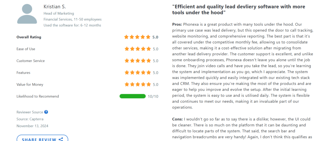 efficient and quality lead delivery software phonexa review