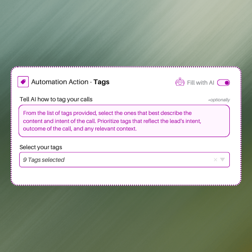 AI-enhanced call summary view with lead details for Steven Johnson, showing estimated value, booking status, and an automated transcription of the conversation.