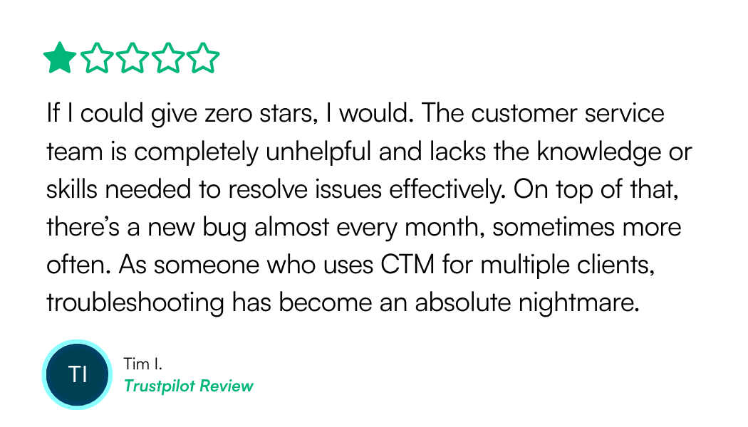 Tristpilot Review about CallTrackingMetrics poor customer support