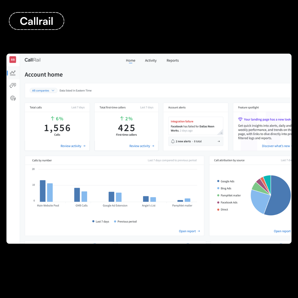 Callrail vs Nimbata- Callrail's Home Page