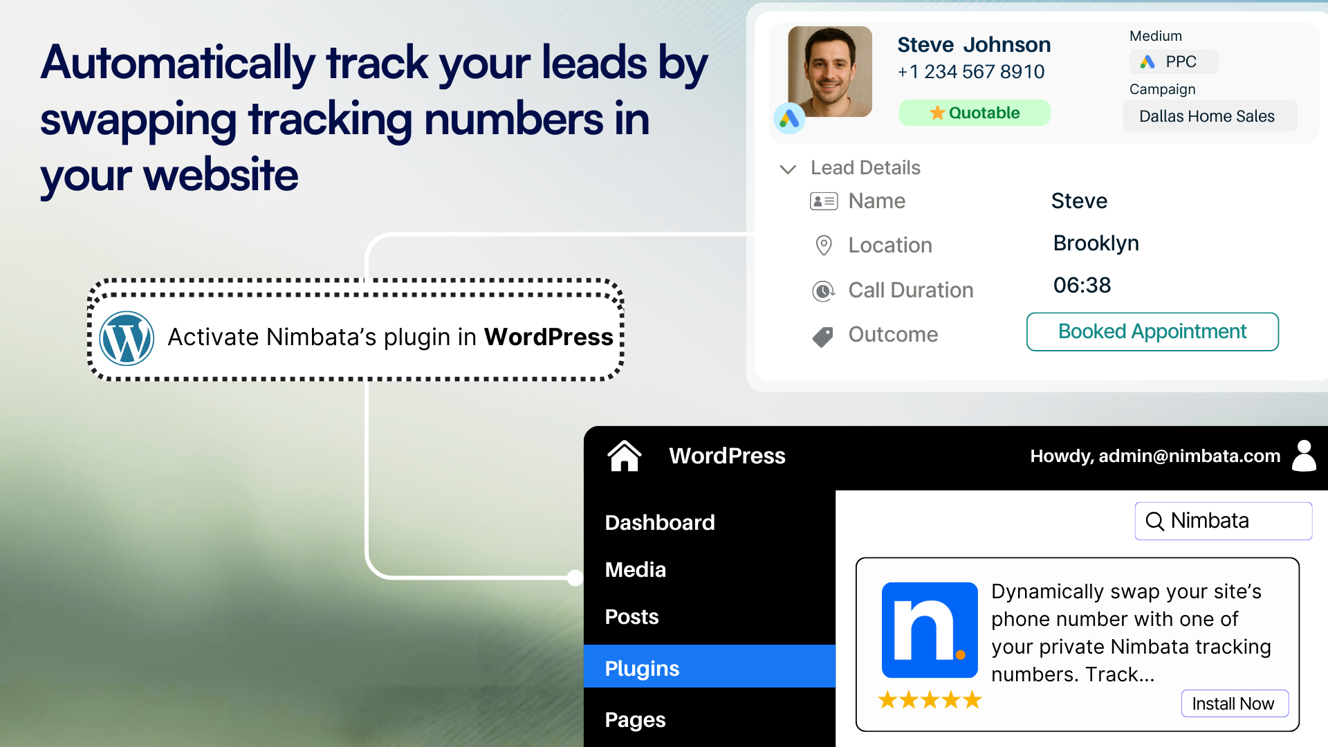 WordPress Integration- Activate Nimbata's plugin and track every lead