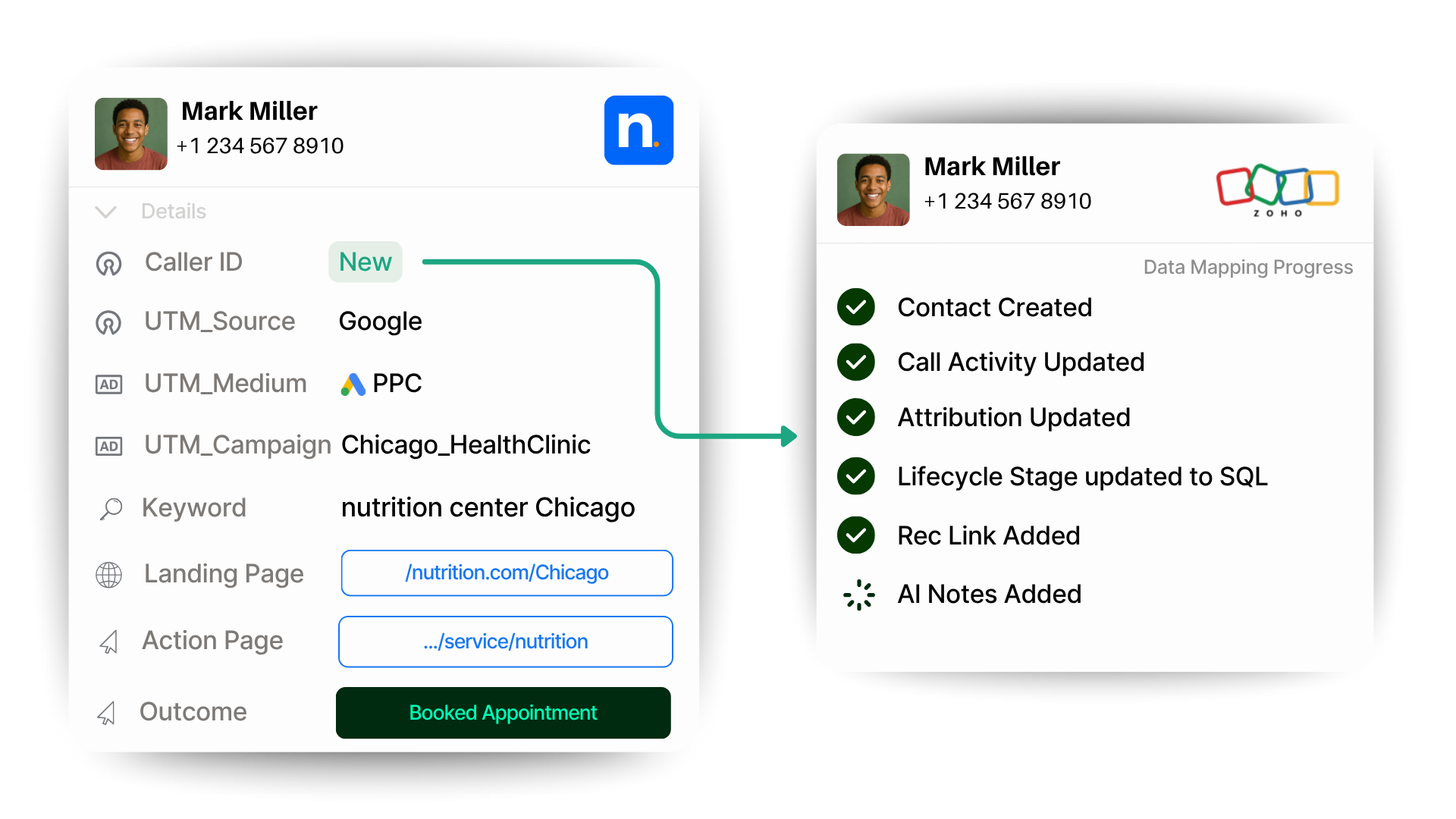 Zoho Call Tracking-link your lead details with Zoho  