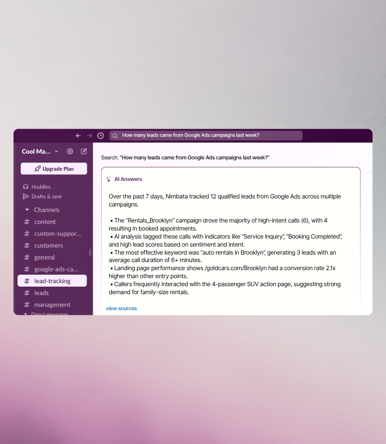 AI call tracking - enrich your lead's data and send it to Slack with Nimbata's AI