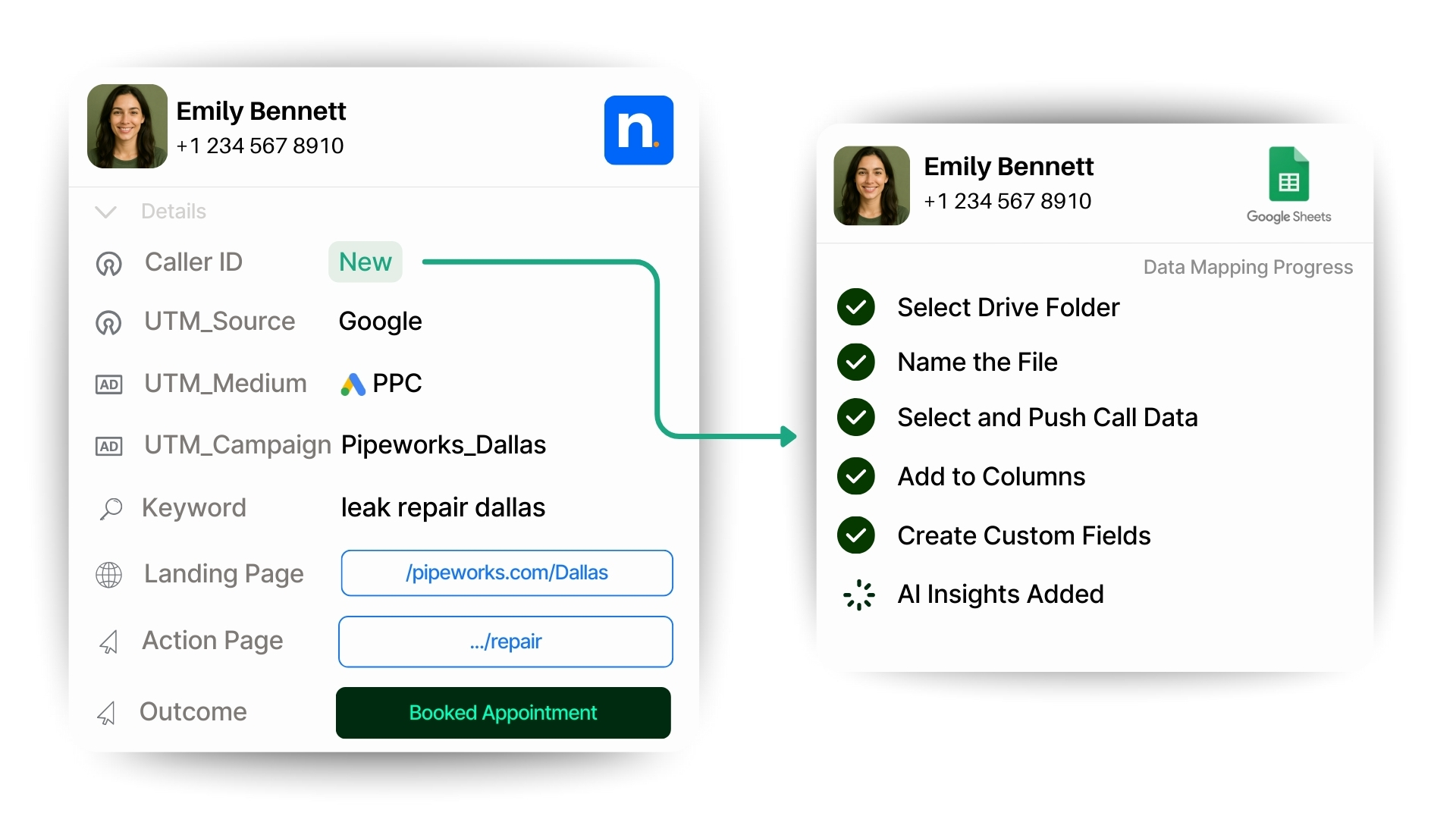 Google sheets integration to track revenue from generated calls