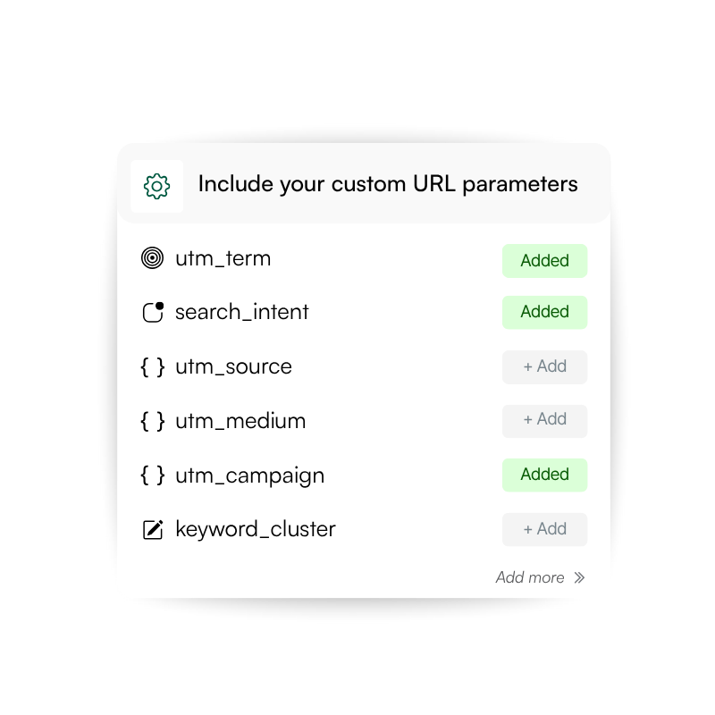 Create and add custom url parameters and keywords like utm term, keywords with searcintent or utm source.