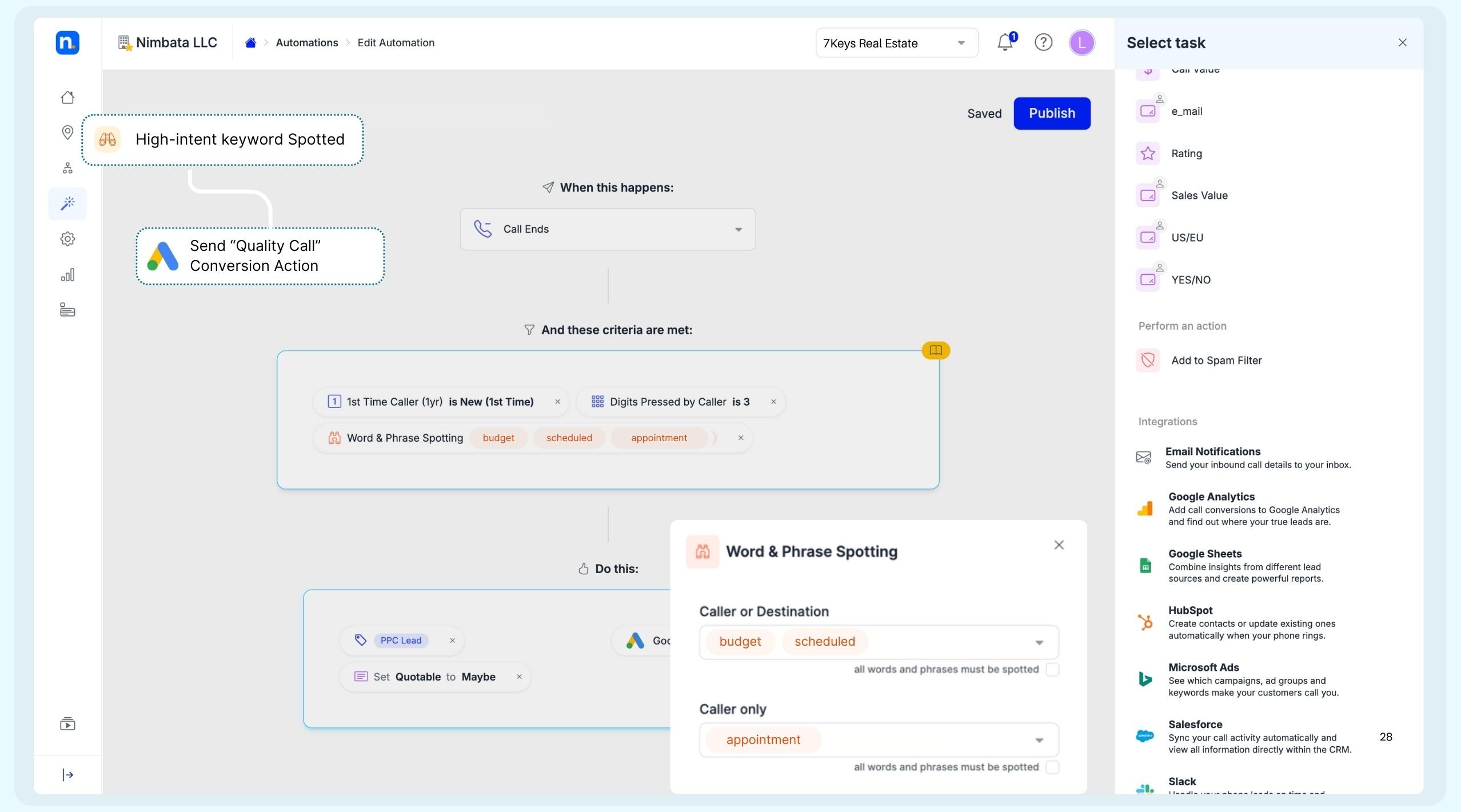 keyword phrase and spotting in automation builder to stop irrelevant clicks in Google Ads