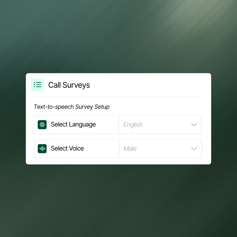 Call Survey setup for language and type of voice.