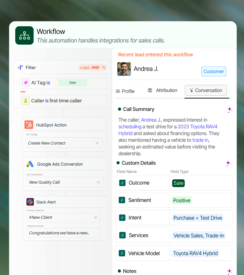 Callrail atlernative with smarter classification and AI. Build and customize your workflows based on your needs.