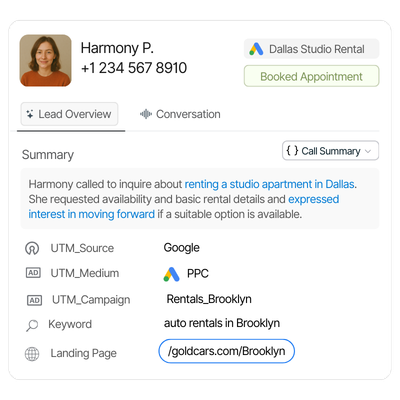 Lead card with details about the attribution and summary.