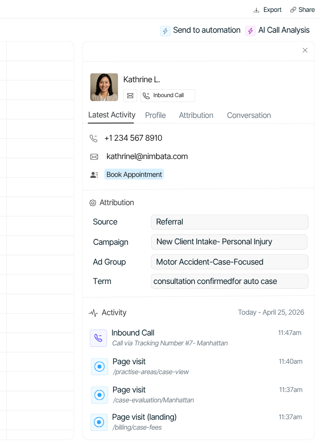 Lead card with every insights of marketing intelligence that is behind the call.